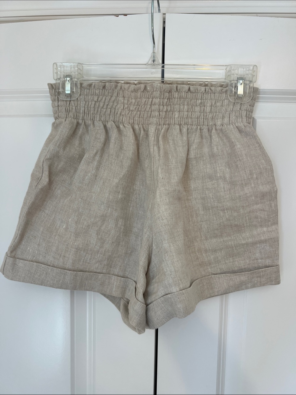 NWOT Reformation High-Waist Smocked Linen Shorts - Beige